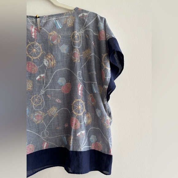 Eveve Nautical Print Blouse, Coastal Grandma Preppy Blouse, Navy Blue, Medium - Picture 14 of 15